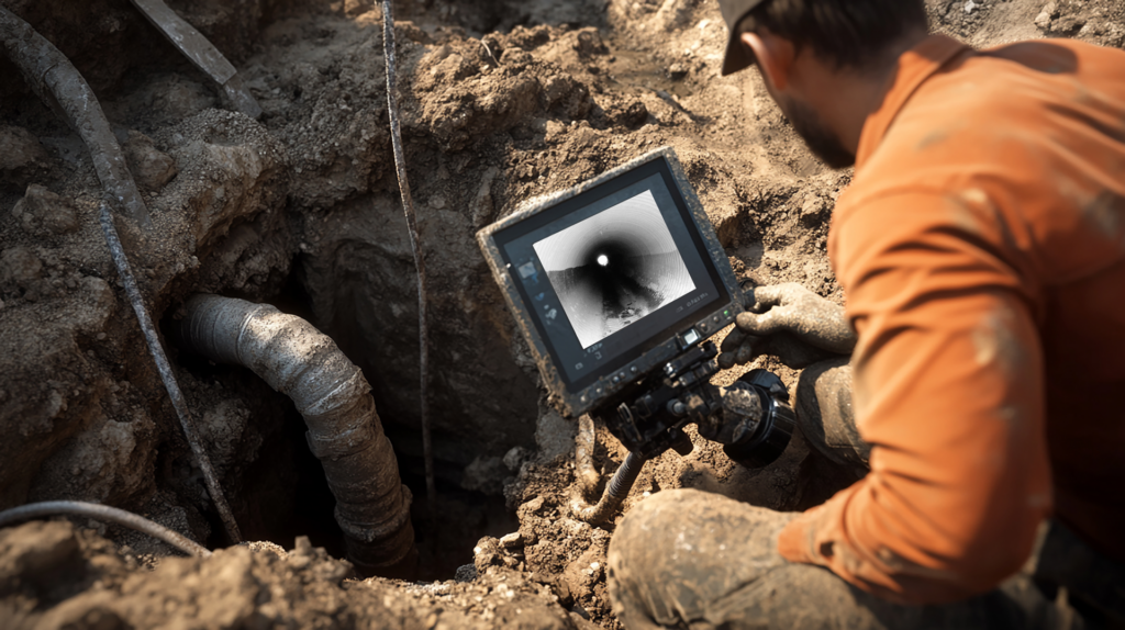 Plumbers do camera inspections on sewer lines